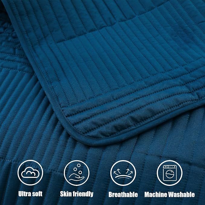 Whale Flotilla Ultra Soft Queen Quilt Bedding Set, Lightweight Microfiber Blue - Image 9