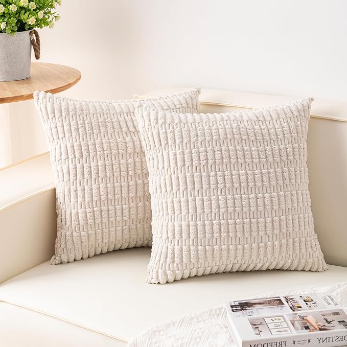 Aegero Pack of 2 Corduroy Decorative Throw Pillow Covers 26x26 InchSoft Striped by Unknown