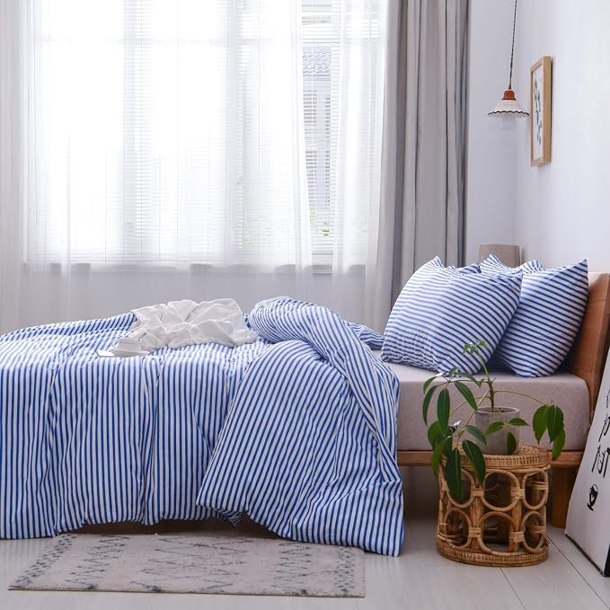 JELLYMONI 100% Natural Cotton 3pcs Striped Duvet Cover Sets, - Image 2