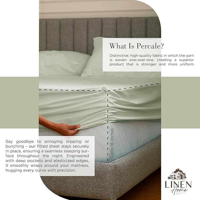 Linen Home 100% Cotton Percale Sheets King Size, Deep Pocket, 4 Pieces Set - Image 4