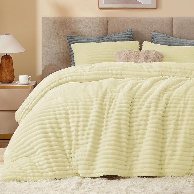BEDELITE Fleece King Comforter Set -Super Soft & Warm Fluffy Transparent Yellow by BEDELITE
