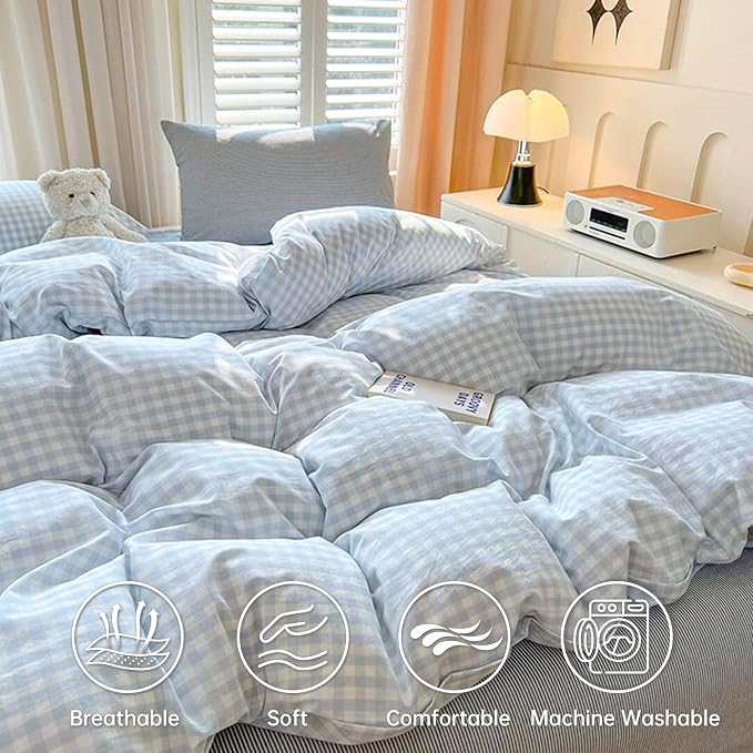 BOLINLIVING Gingham Duvet Cover Twin Size, Microfiber Bedding Set - Image 3