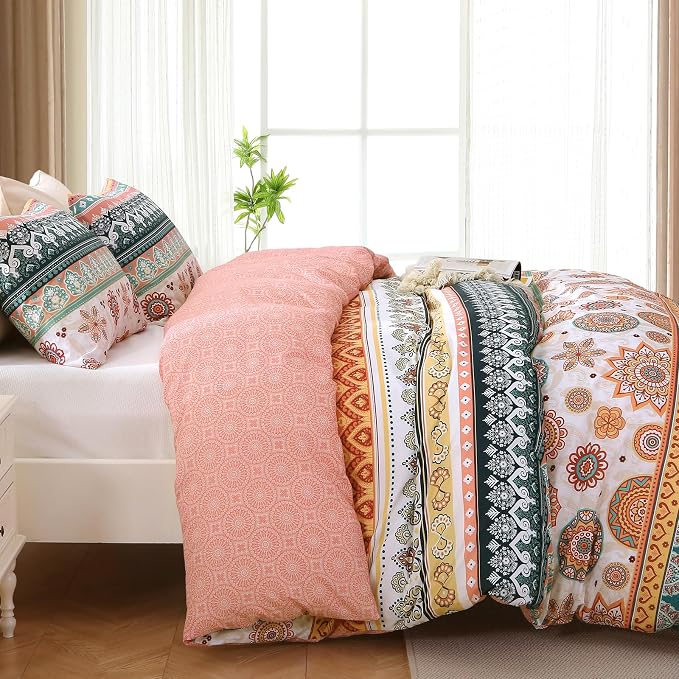 MUXHOMO Duvet Cover King Size, Reversible Floral Boho Flower Duvet Cover Set - Image 4