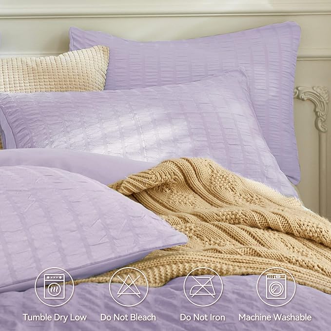 JELLYMONI Light Purple Duvet Cover King Size, Soft Breathable Seersucker Duvet - Image 4