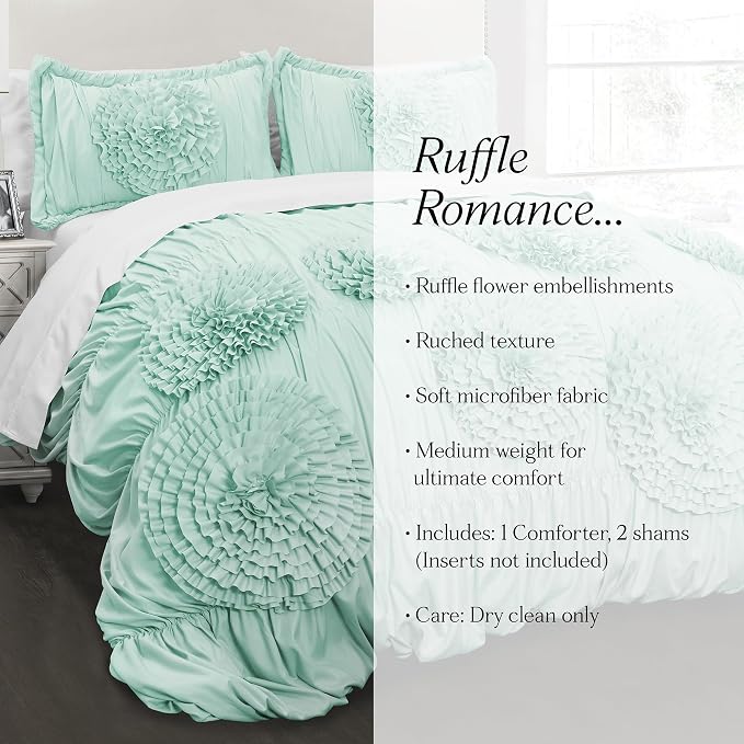 Lush Decor Serena Comforter Set, 3 Piece Set, Full/ Queen, Aqua - Image 6