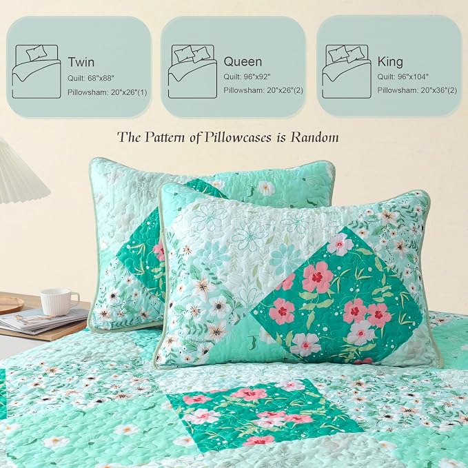 Whale Flotilla Patchwork Quilts Queen Size, Extra Soft Boho Floral Bedspreads - Image 6