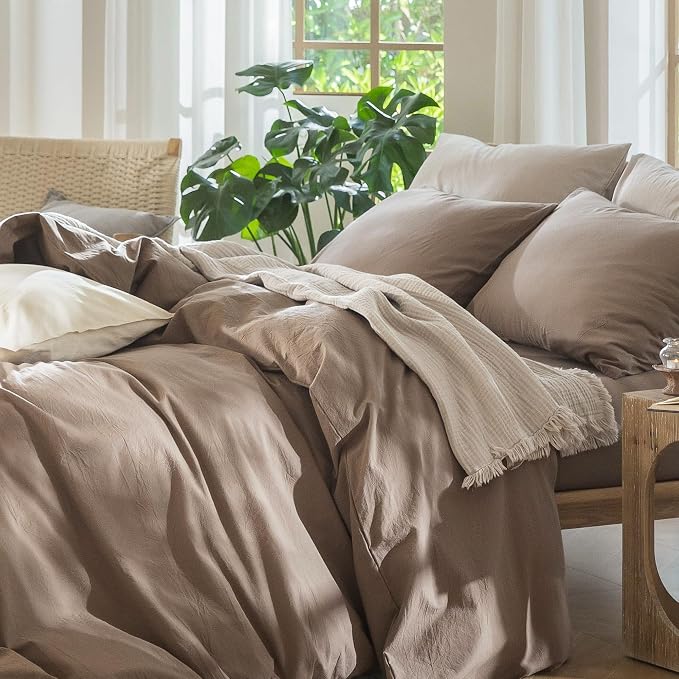 MooMee Bedding Duvet Cover Set 100% Washed Cotton Linen Like Textured - Image 9