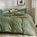 JELLYMONI Dark Green Duvet Cover King Size, Soft Breathable Seersucker Duvet by JELLYMONI