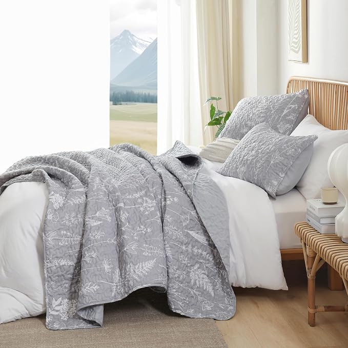 JANZAA Quilt King Size Grey Quilt Bed Spread Boho Quilt - Image 6