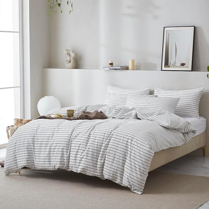 JELLYMONI 100% Natural Cotton 3pcs Striped Duvet Cover Sets, - Image 2