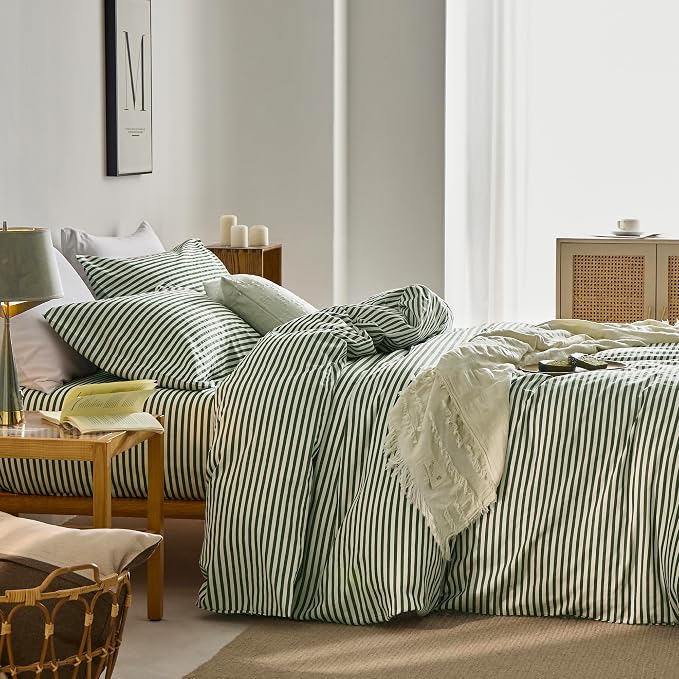 JELLYMONI 100% Natural Cotton Striped Duvet Cover Sets, - Image 3