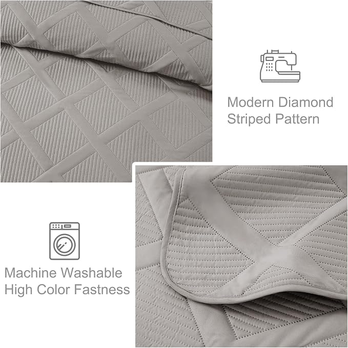 Exclusivo Mezcla Quilt Set Twin Size, 2 Pieces Light Grey Twin Quilt Bedding Set - Image 5