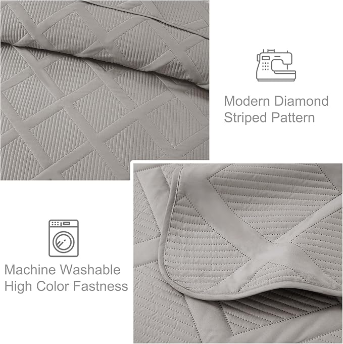 Exclusivo Mezcla Oversized King Quilt Set- Light Grey Cal King Quilts Bedding - Image 5