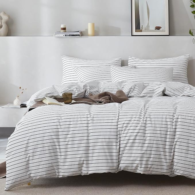 JELLYMONI 100% Natural Cotton 3pcs Striped Duvet Cover Sets, by JELLYMONI