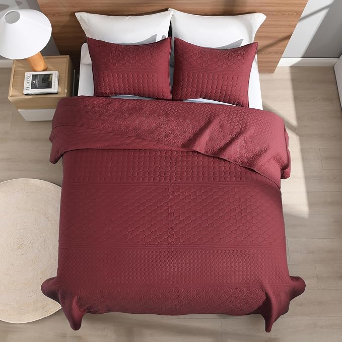 HORIMOTE HOME Burgundy Red Twin Size Quilt Set - Image 5