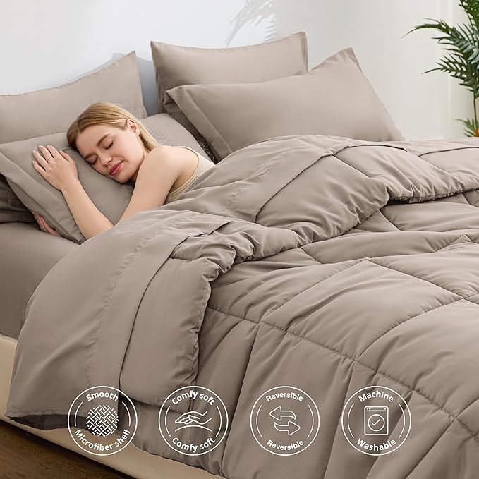 Love's cabin Full Comforter Set Light Brown, 7 Pieces Full Bed in a Bag - Image 3
