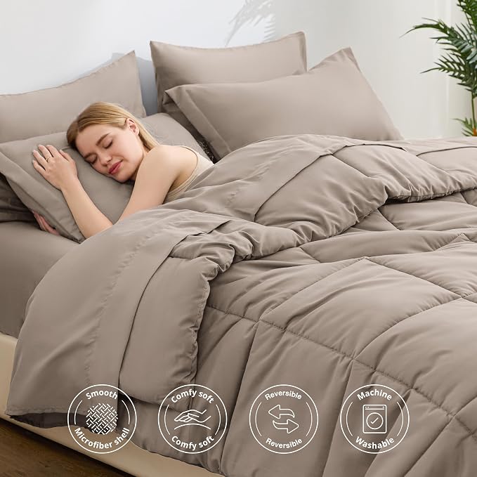 Love's cabin Queen Comforter Set Light Brown, 7 Pieces Queen Bed in a Bag - Image 3