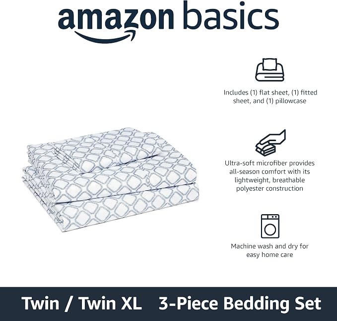 Amazon Basics Lightweight Microfiber 3-Piece Bed Sheet Set, Twin XL - Image 2