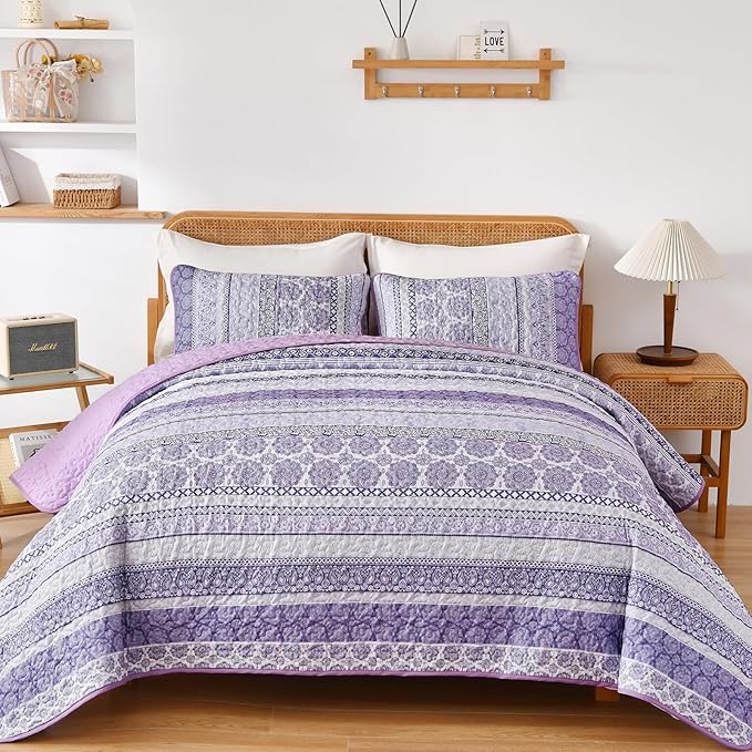 WONGS BEDDING Boho Quilt Set King Size, Lightweight Bedspread Coverlet Bedding by WONGSBEDDING