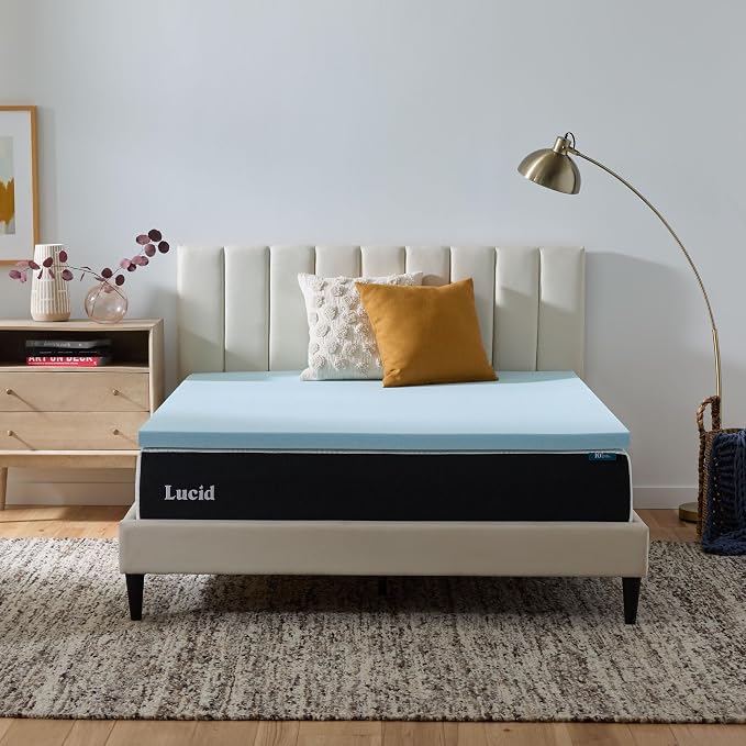 Lucid 2 Inch Memory Foam Mattress Topper, King Size – Cooling Gel Bed Topper – by Lucid