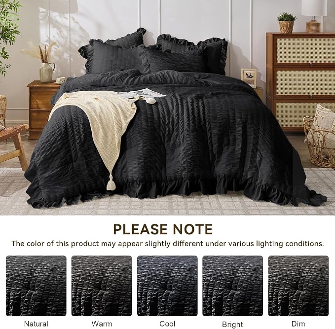 JOLLYVOGUE Black Twin Size Comforter Set, 2 Pieces Seersucker Lightweight - Image 9