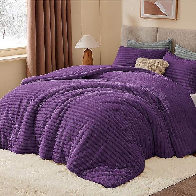 BEDELITE Fleece Twin Comforter Set -Super Soft & Warm Fluffy Purple Bedding by BEDELITE