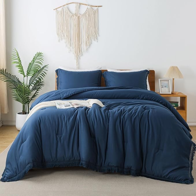 Andency Navy Blue Comforter Set Full Size, 3 Pieces Boho Tassel Lightweight - Image 7