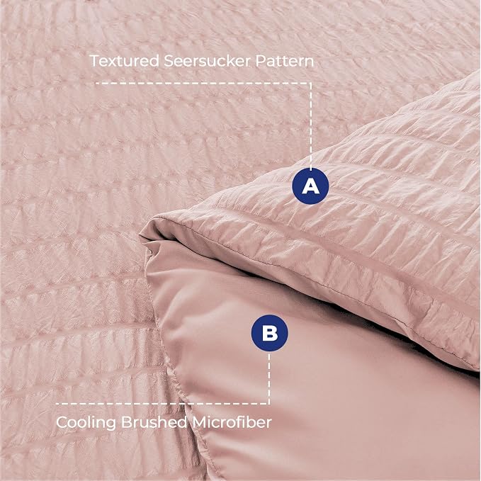 HYMOKEGE Rose Gold Duvet Cover King Size, Ultra Soft 3-Piece Seersucker Duvet - Image 4