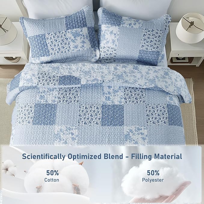 GOONE Queen Quilt Set 90"x90", Lightweight Washed Coverlet, Reversible Spring & - Image 2