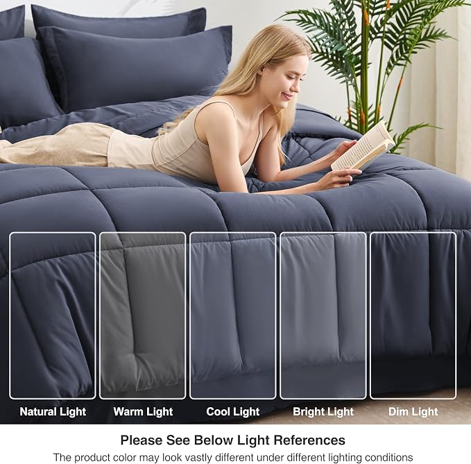 Love's cabin Twin XL Comforter Set Indigo Blue, 5 Pieces Twin XL Bed in a Bag - Image 7