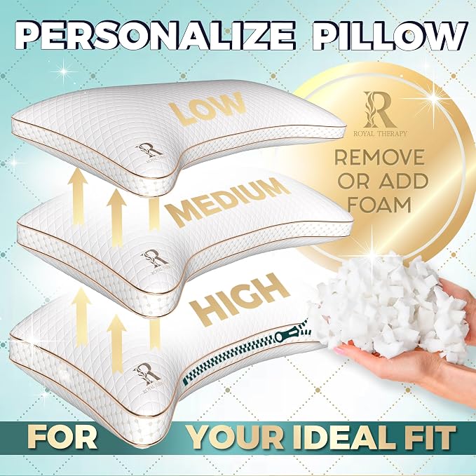 Royal Therapy King 2-Pack Memory Foam Pillow, Adjustable Shredded Odor-Free - Image 4