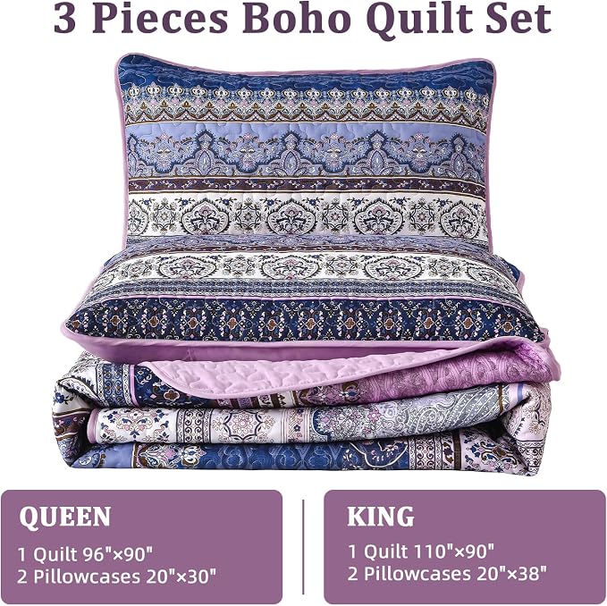 WONGS BEDDING Boho Queen Quilt Set, Lightweight Bed Decor Bedspread - Image 7