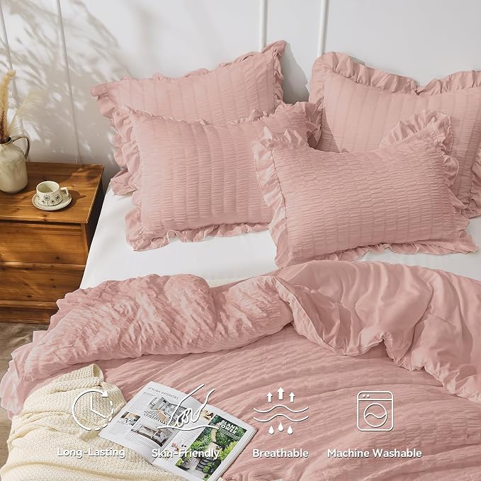 JOLLYVOGUE Full Size Comforter, 3 Pieces Rose Gold Seersucker Lightweight Full - Image 2