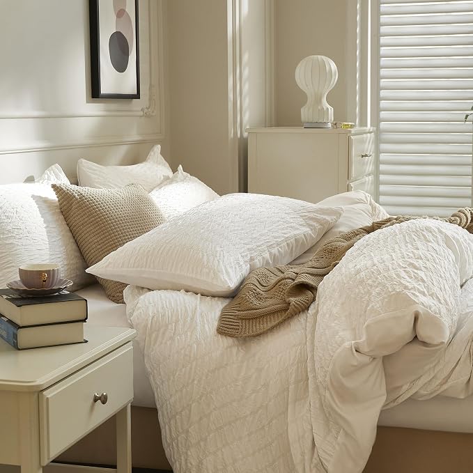 JELLYMONI White Duvet Cover Oversized Queen Size, Soft Breathable Seersucker - Image 7