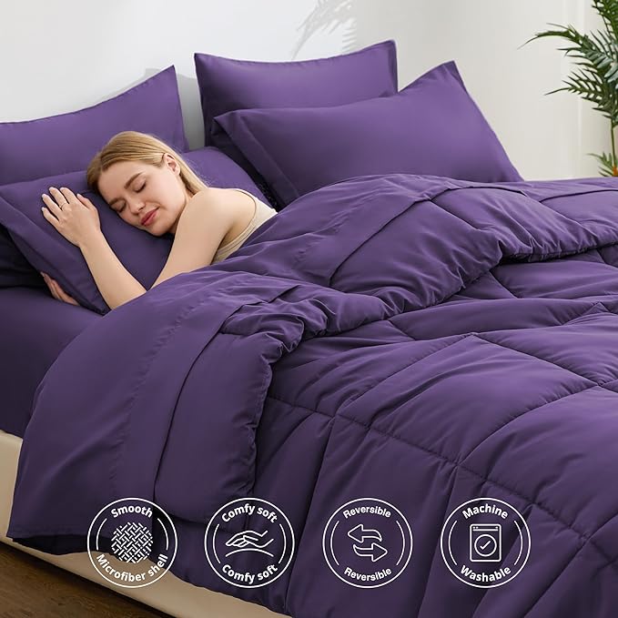 Love's cabin California King Comforter Set Dark Purple, 7 Pieces California - Image 3