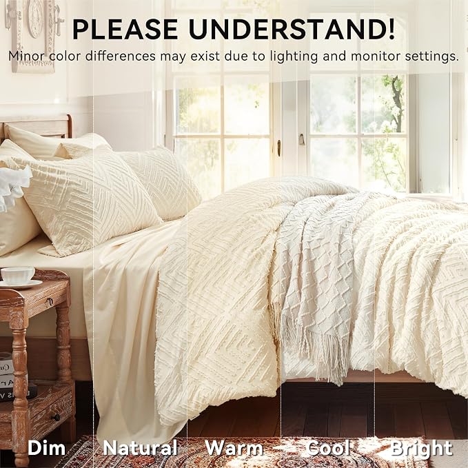 Zzlpp Twin Comforter Set 5 Pieces, Cream Tufted Bed in a Bag - Image 4