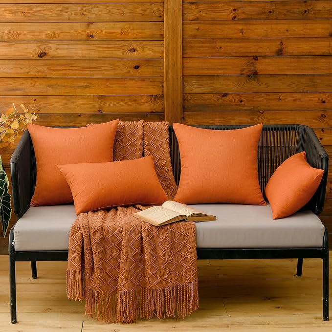 MIULEE Pack of 2 Decorative Outdoor Solid Waterproof Throw Pillow Covers Faux - Image 4