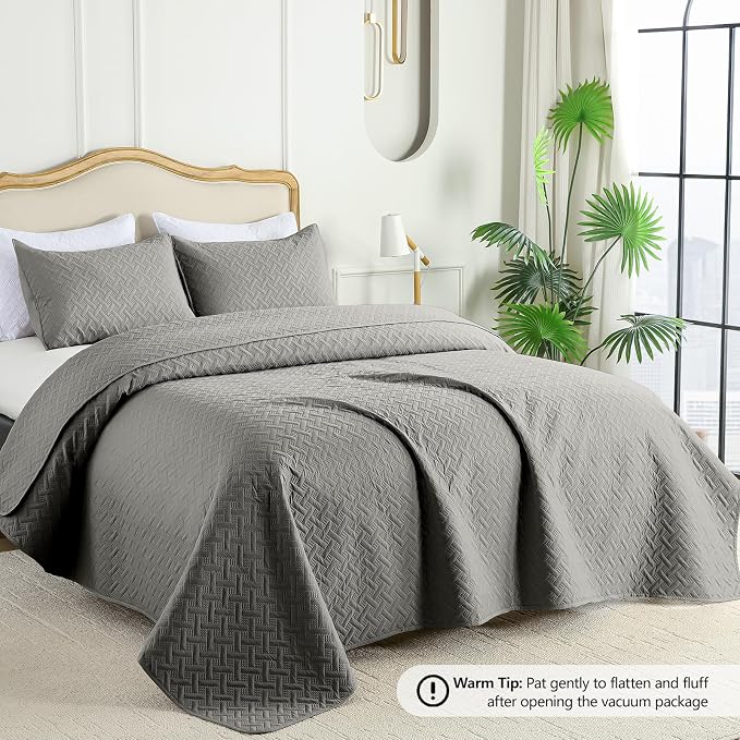FLYMME Queen Quilt Bedding Set Dark Grey Lightweight Bedspreads Full Size - Image 2