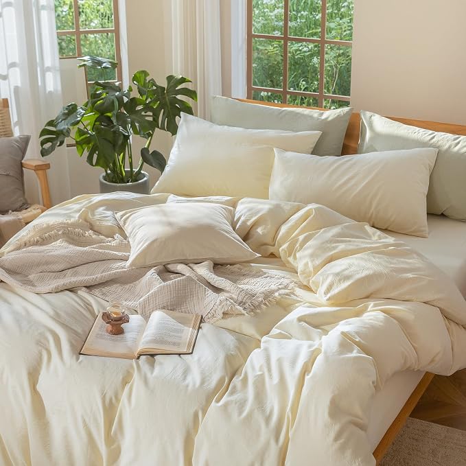 MooMee Bedding Duvet Cover Set 100% Washed Cotton Linen Like Textured - Image 8