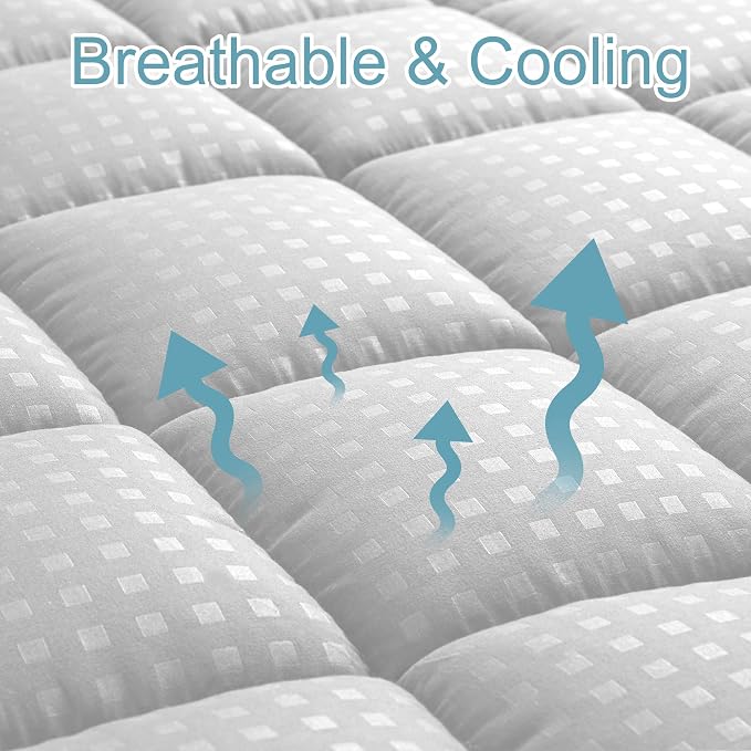 HYLEORY Queen Mattress Pad Quilted Fitted Mattress Protector Cooling Pillow Top - Image 2