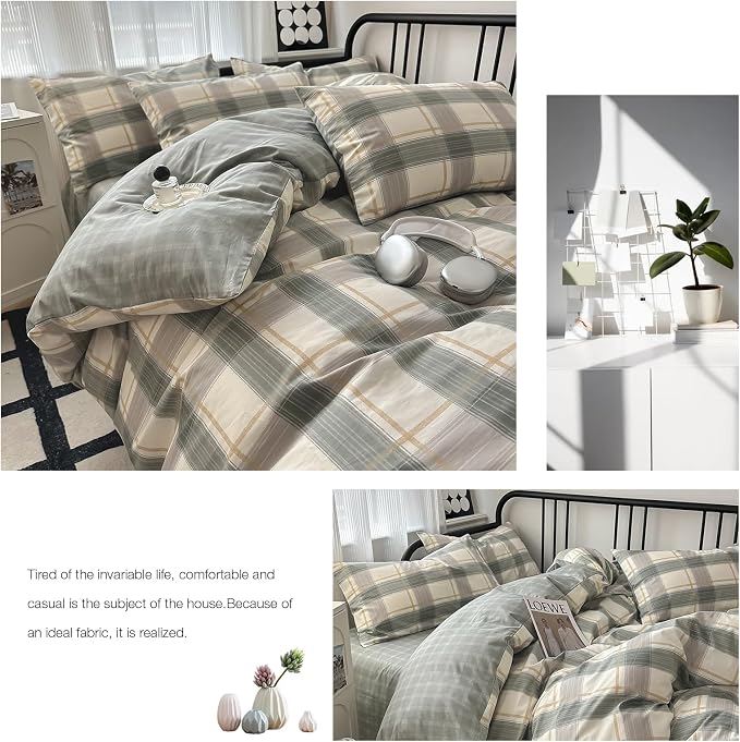 mixinni Green Grid Duvet Cover Set Twin - Image 4