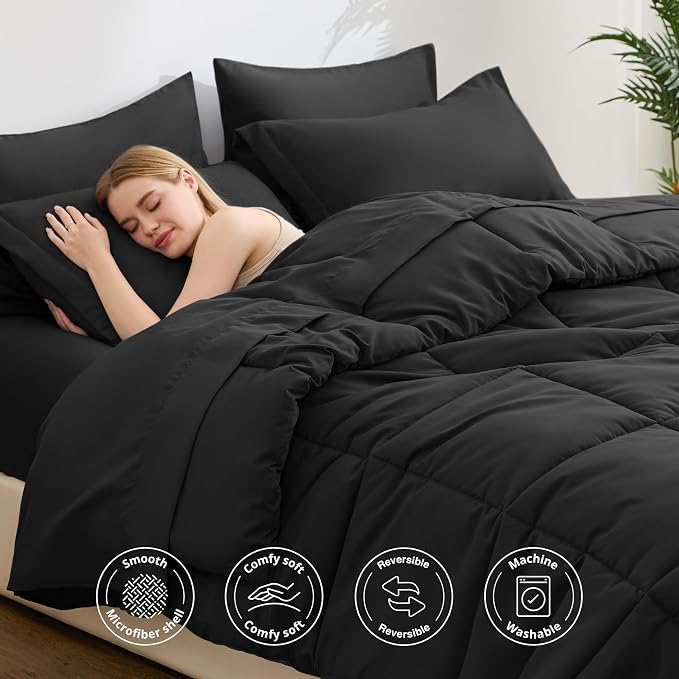 Love's cabin Twin XL Comforter Set Ash Black, 5 Pieces Twin XL Bed in a Bag - Image 3