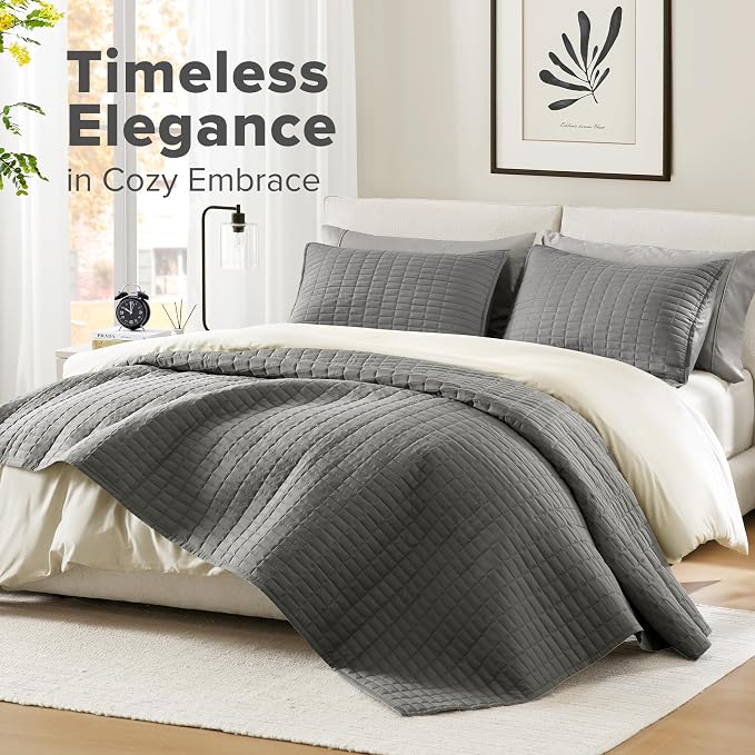 Comfort Spaces Charcoal Oversized King Quilt Set 120"x118" Bedspread Quilted - Image 2