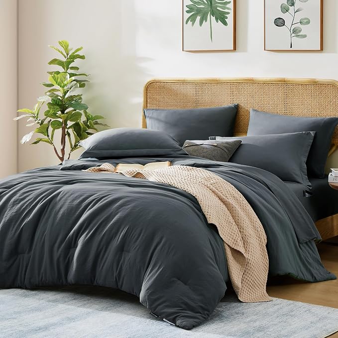 WRENSONGE King Size Comforter Set- 7 Pieces Blue Grey Bed in a Bag King - Image 2