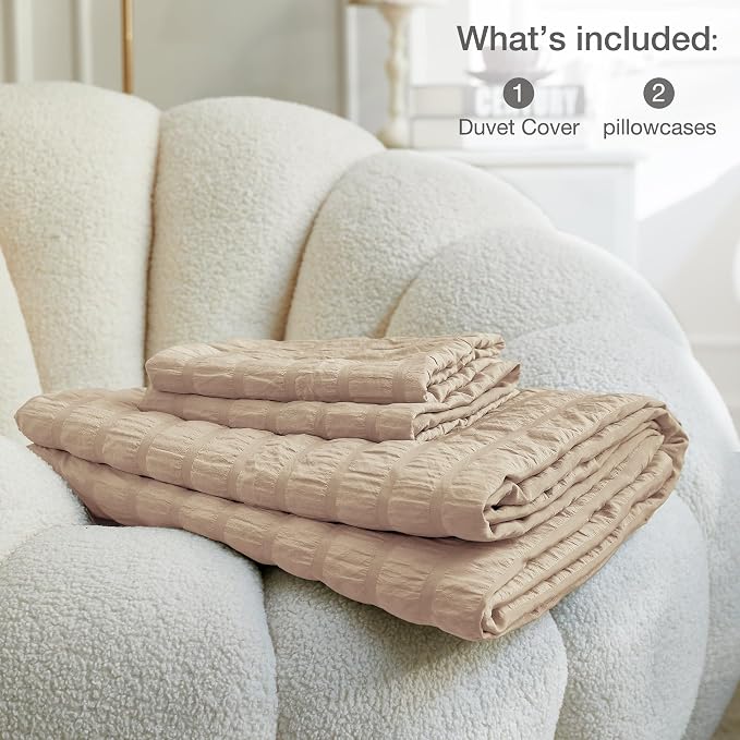 JELLYMONI Khaki Duvet Cover Queen Size, Soft Breathable Seersucker Duvet Cover - Image 6