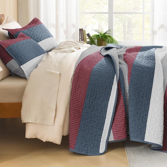 Litanika California King Quilt Set Blue and Red - Image 2