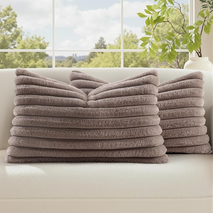 decorUhome Cozy Faux Fur Throw Pillow Covers 12x20 Set of 2 Decorative Soft by decorUhome