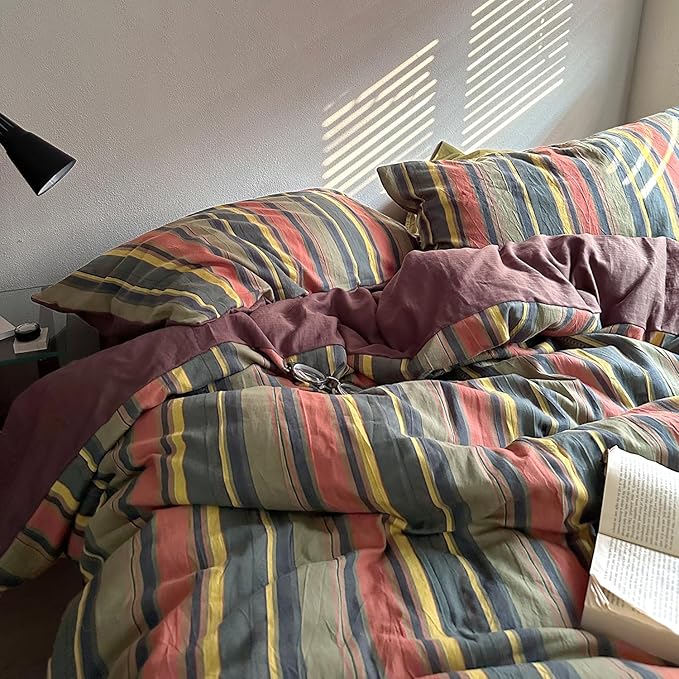 mixinni Vintage Striped Duvet Cover Set Twin Size - Image 5