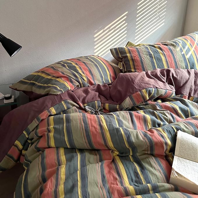 mixinni Vintage Striped Duvet Cover Set Queen Size - Image 5