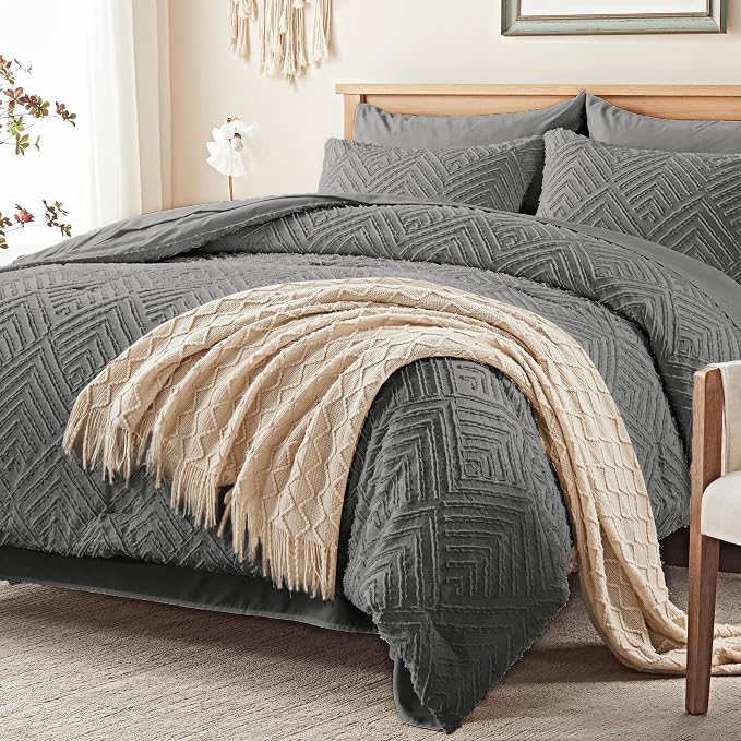 Zzlpp Queen Comforter Set 7 Pieces, Dark Grey Tufted Bed in a Bag - Image 2